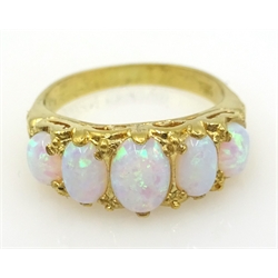  Five stone opal silver-gilt ring stamped SIL  