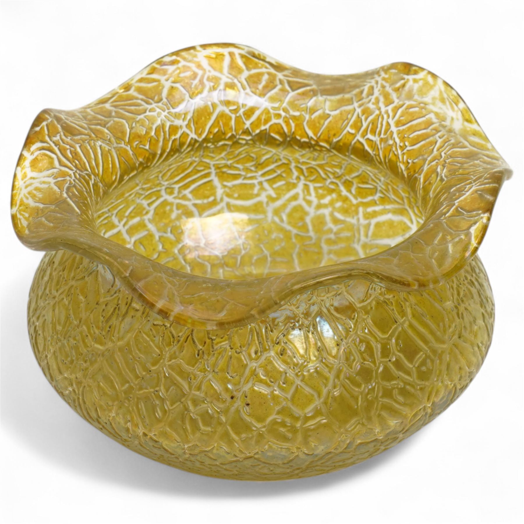 Early 20th Century Loetz Candia Mimosa pattern vase, of squat baluster form, with shaped rim, H7cm