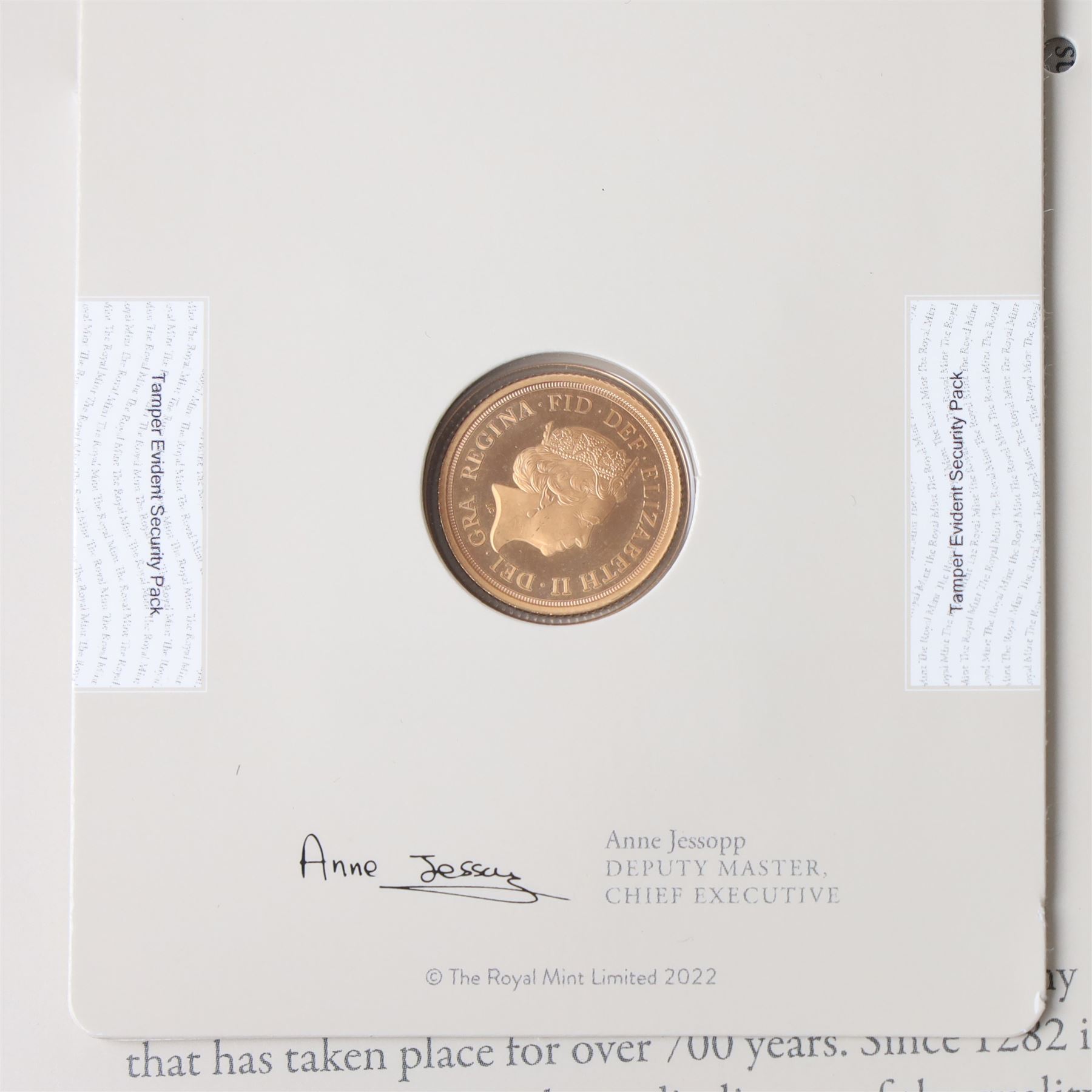 The Royal Mint United Kingdom 2021 'Trial of the Pyx' gold proof half sovereign coin, from the edition of ten, on Royal Mint card, in folder with corresponding brochure and verdict
