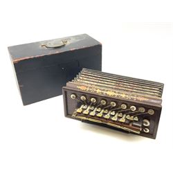 19th century Busson Paris rosewood and marquetry cased flutina accordion with eighteen mother-of-pearl keys L30cm, in original ebonised pine box
