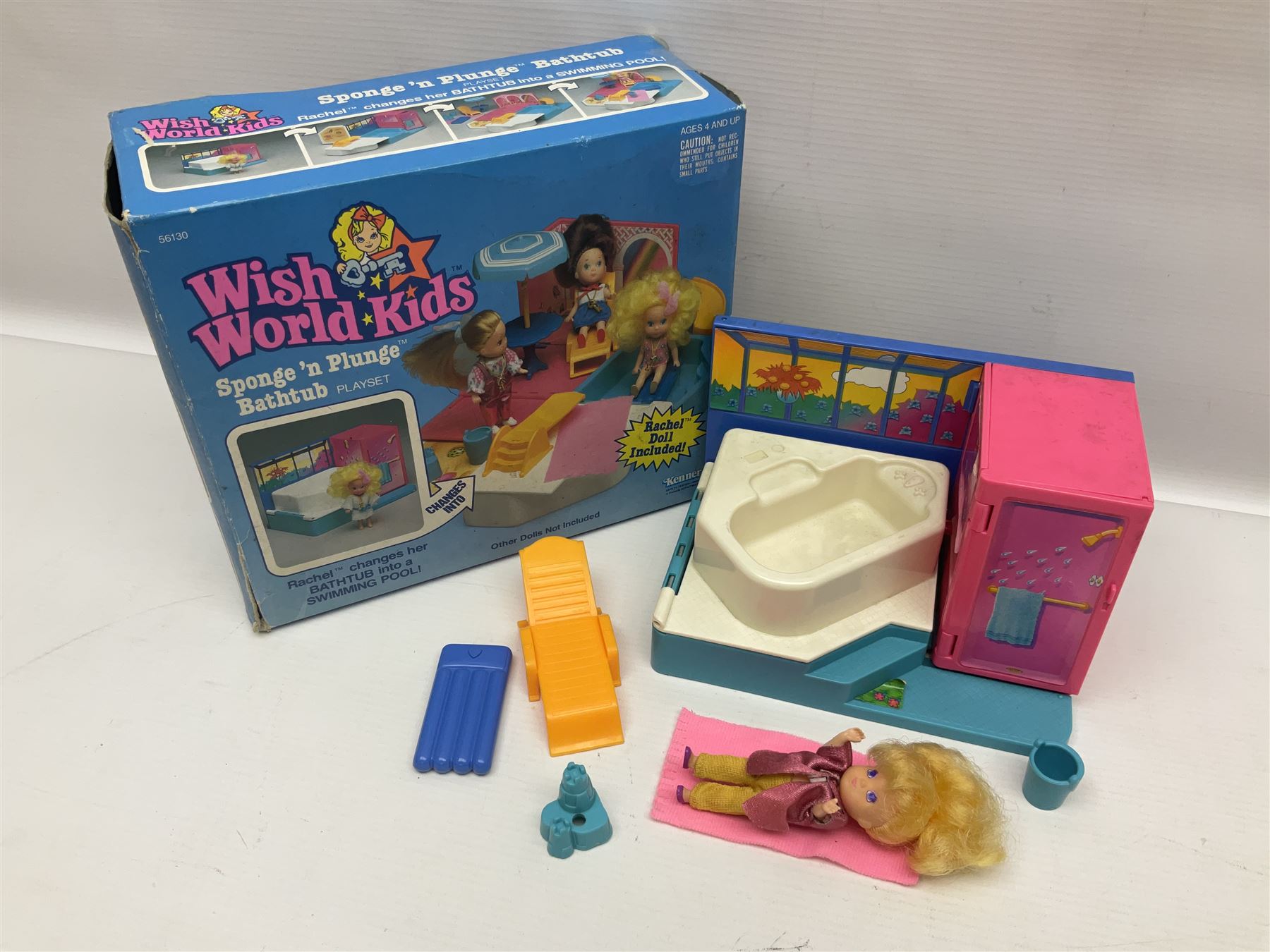 Wish World Kids - Eleven play sets comprising Treats ‘n Sweets Refrigerator, Grin ‘n Win TV, Sponge ‘n Plunge Bathtub, Socks ‘n Locks Dresser, Spice ‘n Slice Stove, Sleep ‘n Leap Bed, File ‘n Smile Desk, Blaze ‘n Braise Fireplace, Hear ‘n Cheer playset in Sponge ‘n Plunge box, two Read ‘n Speed Chair playsets in one box