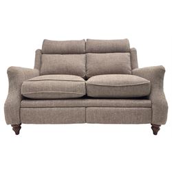 Parker knoll -  'Newbury' two-seat sofa (W148xm, H103cm, D100cm); and matching armchair with electric rising footrest (W85cm); upholstered in lavender fabric 