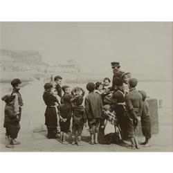  Whitby, 'Free Education', 'Through the Station Doorway', High Seas on Whitby.', four prints after Frank Meadow Sutcliffe and one other photographic print of Scarborough max 40cm x 50cm (5)  