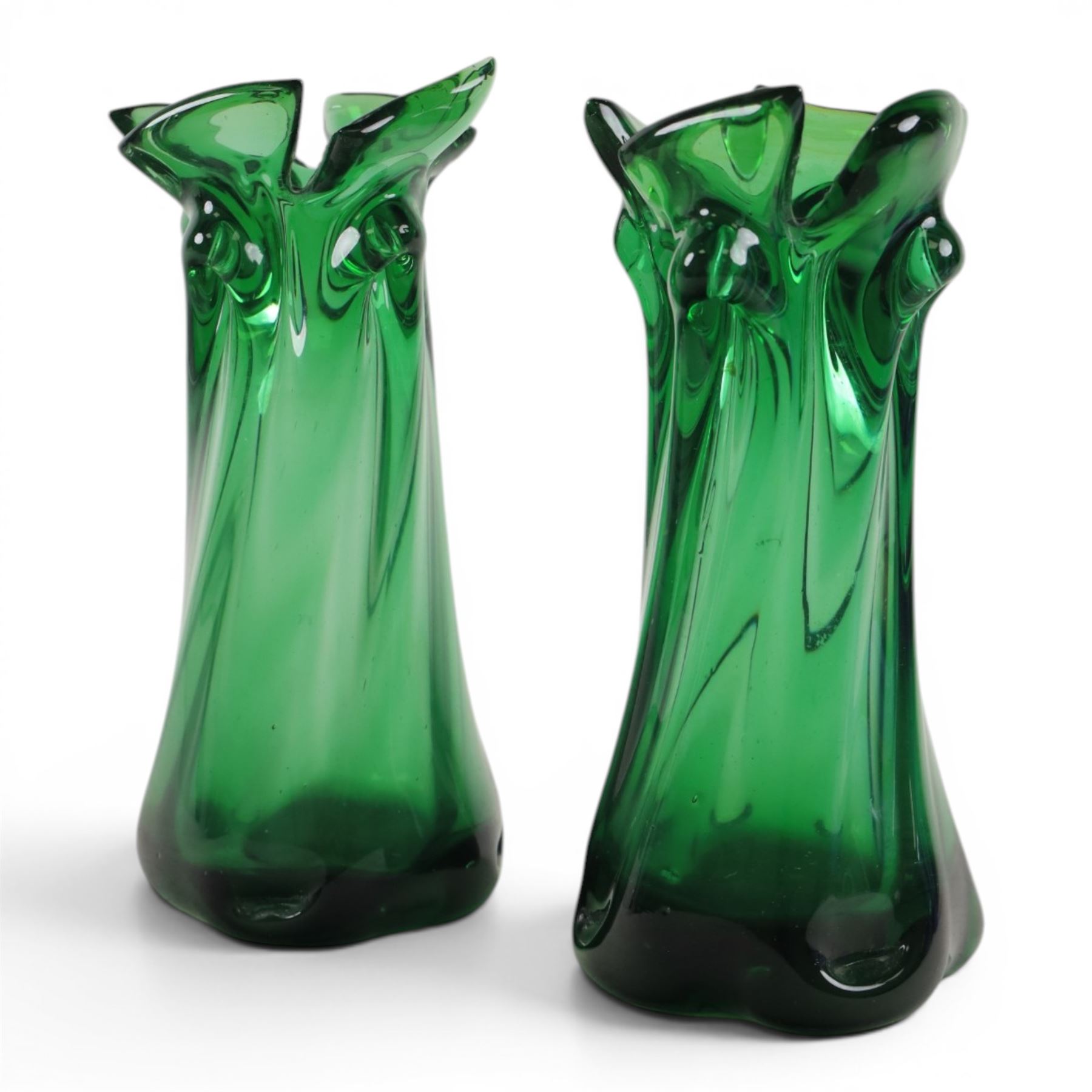 Pair of VLG Lausitzer, Gent blue glass vases, together with a pair of green glass vases, largest H21cm