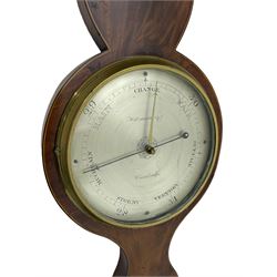 Hitzman & Co of Cambridge - Early 19th century mahogany mercury wheel barometer c1830,
With a broken pediment and finial, rounded base, and lined stringing to the edge, cast brass bezel with an 8-inch circular silvered register calibrated in inches and signed Hitzman & Co, Cambridge, with brass setting pointer to the glass, beneath an arched 12” Fahrenheit scale spirit thermometer with a silvered register. Joseph and Henry Heitzman were German barometer makers and clock importers who lived and worked in Trinity Street Cambridge 1820-1900, often found as here spelt Hitzman.
