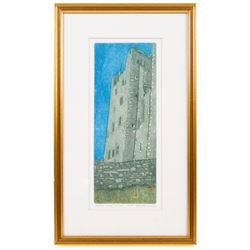John Brunsdon ARCA (British 1933-2014): Views of Bolton Castle - Wensleydale, set three limited edition coloured etchings with aquatint signed titled and numbered in pencil 29cm x 11cm (3) (2 unframed)