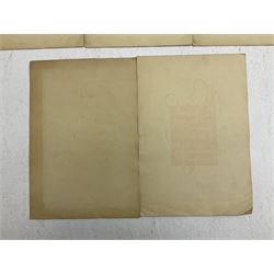 Collection of eight pre-WW2 German Propaganda poster style cards each printed in black and red with sayings by NSDAP leaders and German historical leaders,  featuring quotes by Adolf Hitler, von Goethe, Rosenberg, Magnus Wehner, Moltke, Kolbenheyer etc, each dated 1938 35 x 23.5cm unframed (8)