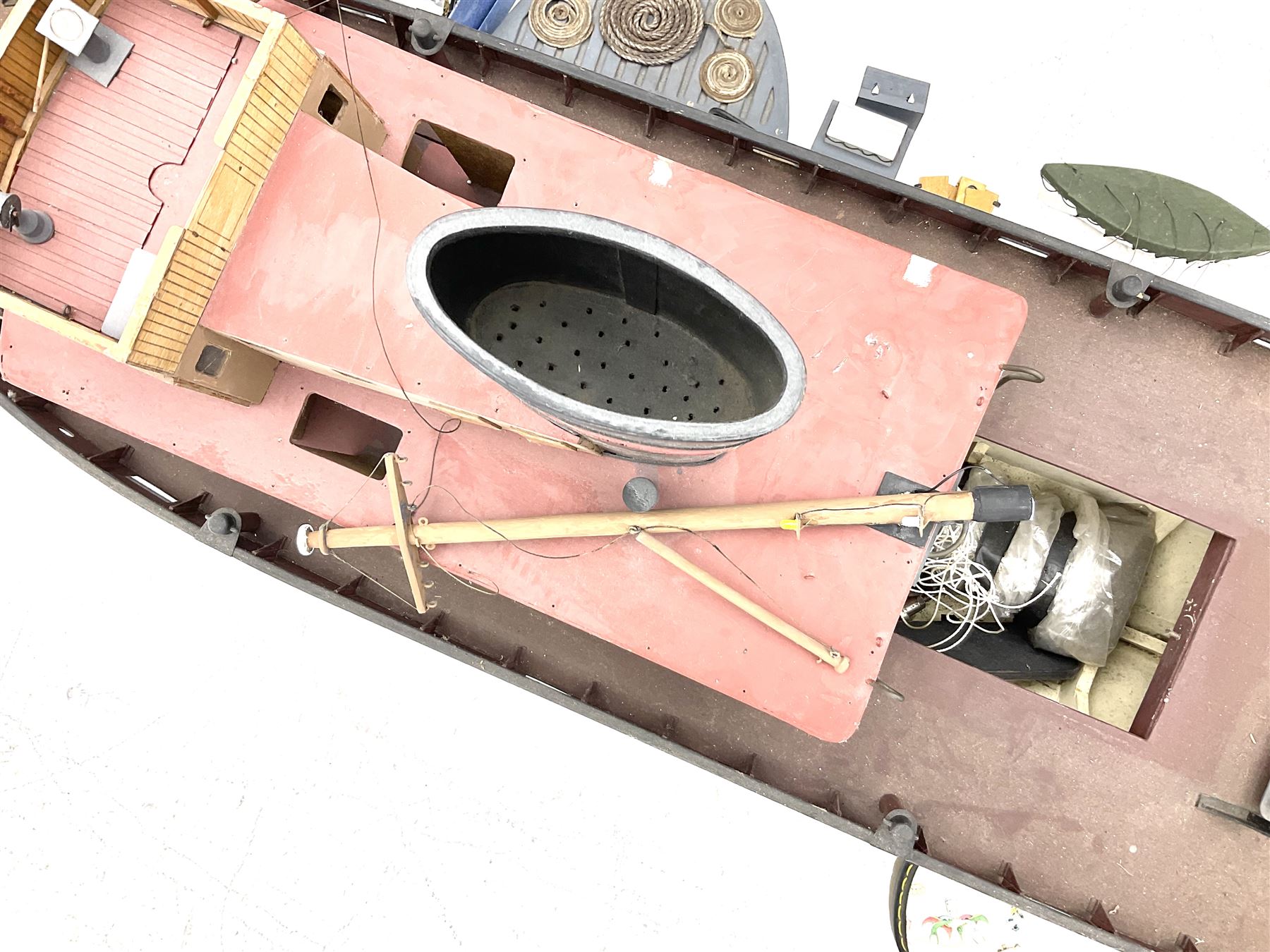 Large model of the tugboat 'Dhulia' on a wooden stand L144cm, together with a box of additional parts and plans