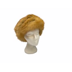 White Saga fox stole, together with Cresta Red fox fur hat, Red fox fur headband, a fur headband and matching cuffs, Harris Tweed clutch bag with fur trim, a fur clutch bag and an Ostrich feather and mohair scarf. 