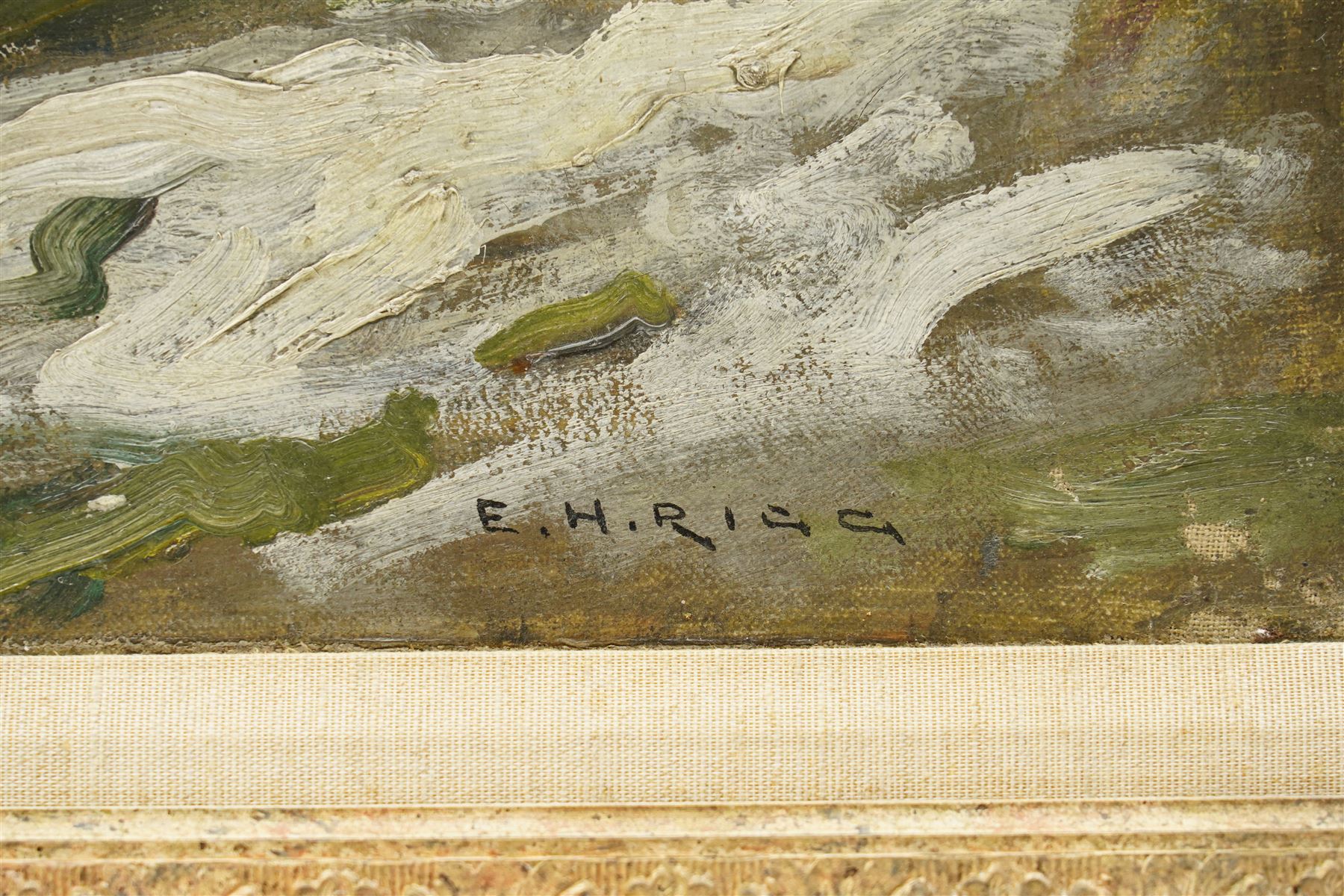 Ernest Higgins Rigg (Staithes Group 1868-1947): Snow at Paradise - Low Row, oil on canvas signed 50cm x 76cm