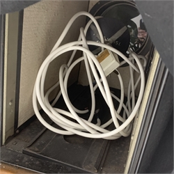  Very large oak and brass magic lantern style enlarger, the black japanned lamp housing with embossed Ernemann Dresden plaque, rack and pinion focusing, two folding bellows, rise-and-fall and pivoting facilities and Ross London 5