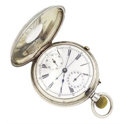 Early 20th century silver open face keyless lever chronograph pocket watch, examined by J....