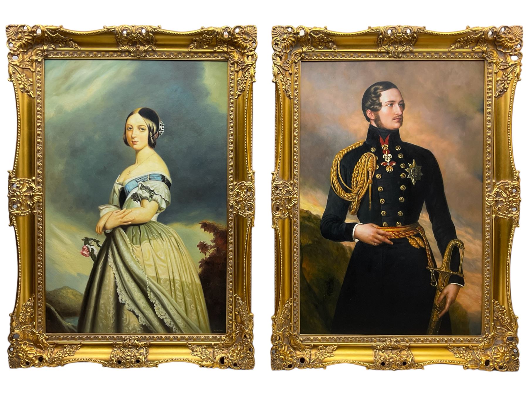 After Franz Xaver Winterhalter (German 1805-1873): Queen Victoria and Prince Albert, pair late 20th century oils on canvas 90cm x 60cm in heavy gilt frames (2)