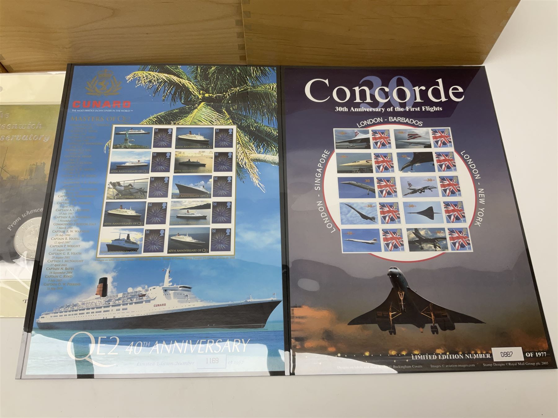 Coins and stamps, including The Royal Mint Great Britain 1970 coin set in plastic holder, 2006 'Brunel' coin cover containing two commemorative two pound coins, Alderney 2006 sterling silver proof five pounds, two 2007 five pound coins in card folders, two limited edition mint first class stamp sheets each comprised of ten first class stamps, various first day covers many with special postmarks housed in 'Royal Mail' boxes etc