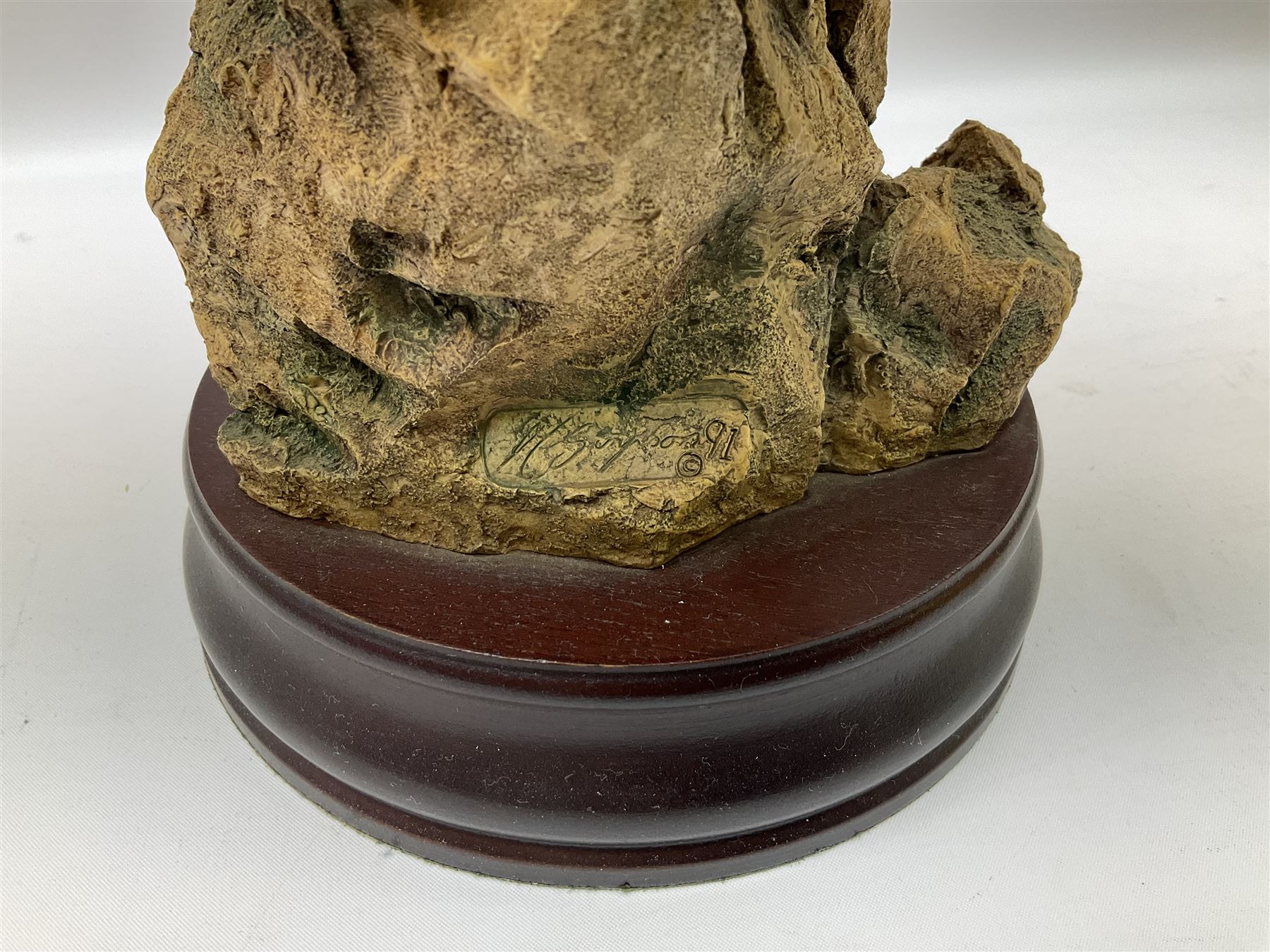 Country Artists figure of a peregrine falcon ' Lord of the Skies ' by David Ivey, limited edition, H44cm, together with two Sherratt and Simpson figures, both of peregrine falcons perched on branches. 