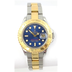  Rolex Yachtmaster 2003 ladies wristwatch, bi-colour with blue dial on Oyster bracelet model 169623 no K391677 with box, papers, wallet and tags  