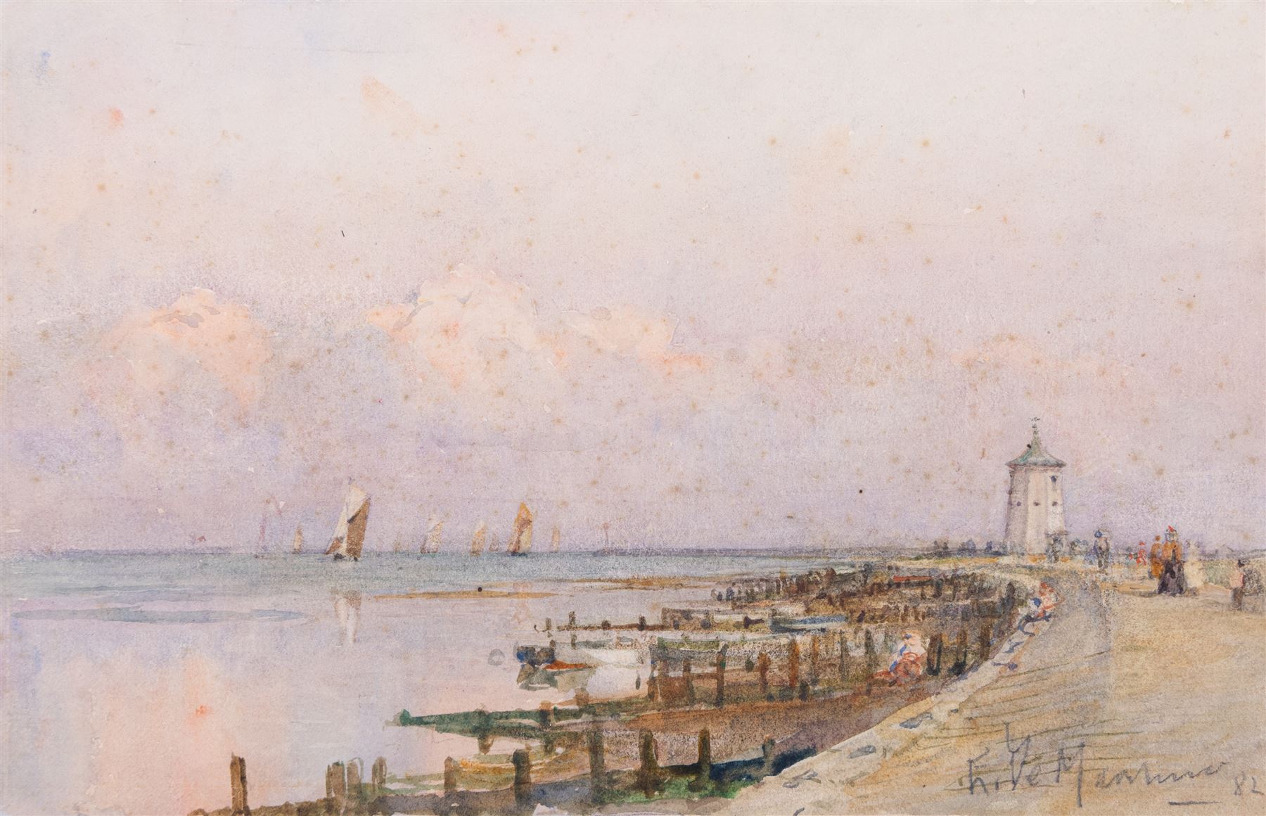 Eduardo De Martino (Italian 1838-1912): 'Waiting for a Wind' and Harbour Scene, two watercolour signed, one titled, each dated '82 and '99, 15.5cm x 24.5cm and 27cm x 36cm (2) (unframed)