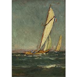 Henry Malfroy (French 1895-1944): Racing Yachts, oil on board signed 23cm x 17cm