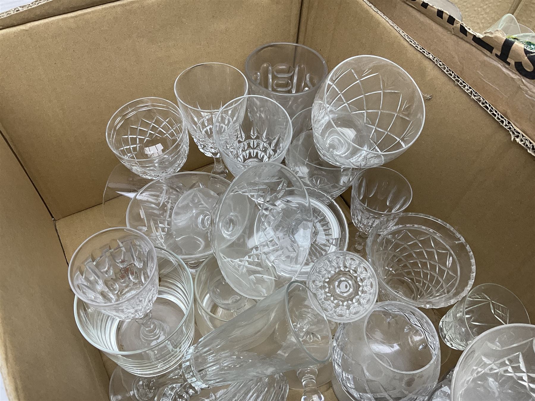 Sanders and Wallace glass paperweight, together with three other paperweights and a collection of glassware, in two boxes