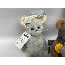Three limited edition Charlie Bears, comprising Clockwork 168/1200, Pearl Grey 172/600, and Garter 195/600, each designed by Isabelle Lee, from the Minimo Collection, all with tags 