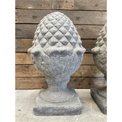 Pair of cast stone Pineapple wall top or gatepost pier finials