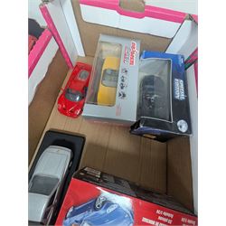 Diecast model vehicles, including Maisto, Majorette and Bburago examples, three boxed the rest loose, different scales, in three boxes