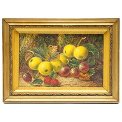 Oliver Clare (British 1853-1927): Still Life of Apples and Plums, oil on wood panel signed 14cm x 22cm