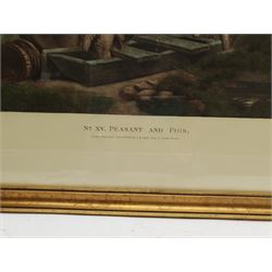 After George Morland (British 1763-1804): 'Peasant and Pigs', coloured print 45cm x 54cm; After Edwin Edwards (British 1823-1879): 'A June Morning', colour print 39cm x 58cm; together with three fashion engravings and a Vanity Fair print, max 34cm x 20cm (6)
