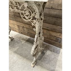 19th century Coalbrookdale design cast iron garden table, with rectangular marble top