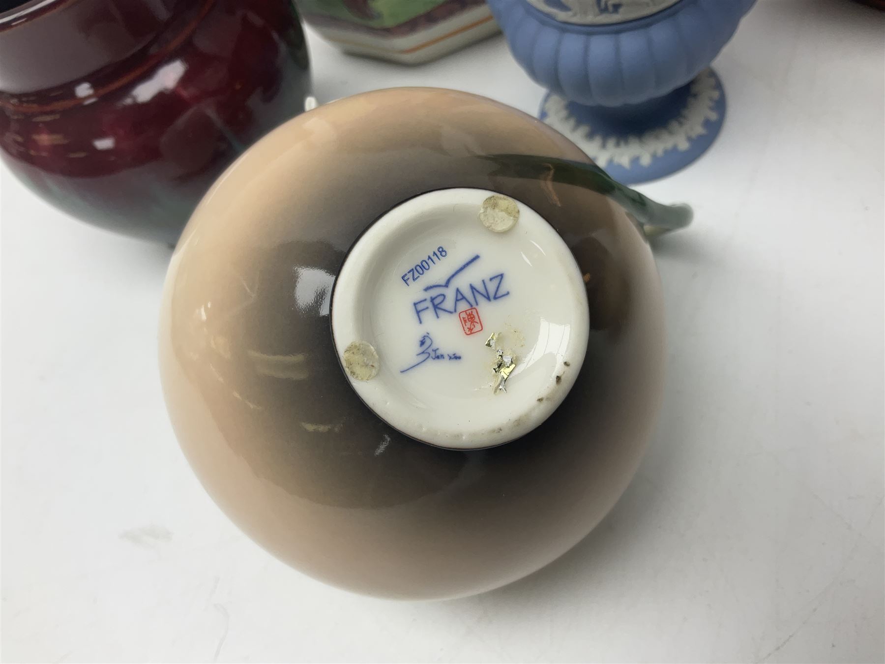 Franz jug, together with three lustre jugs, Wedgwood Jasperware vase and two others 