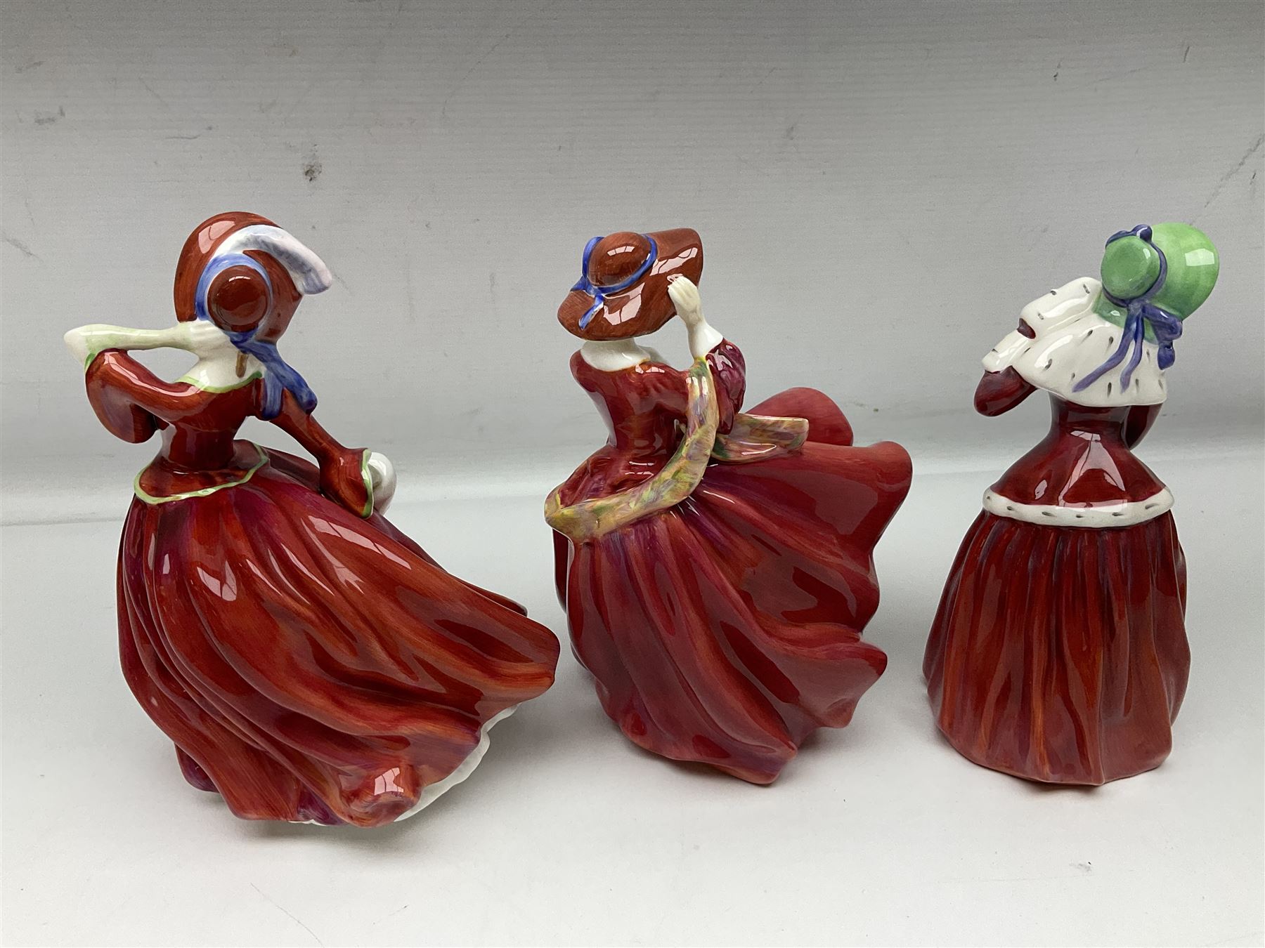Ten Royal Doulton figures, to include Lydia HN1908, Goody Two Shoes HN2037, May HN2746, A Single red Rose HN3376, etc, nine with original boxes 