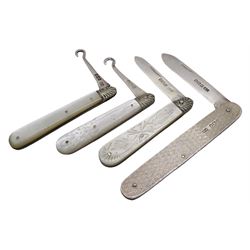 20th century silver fruit knife with eng