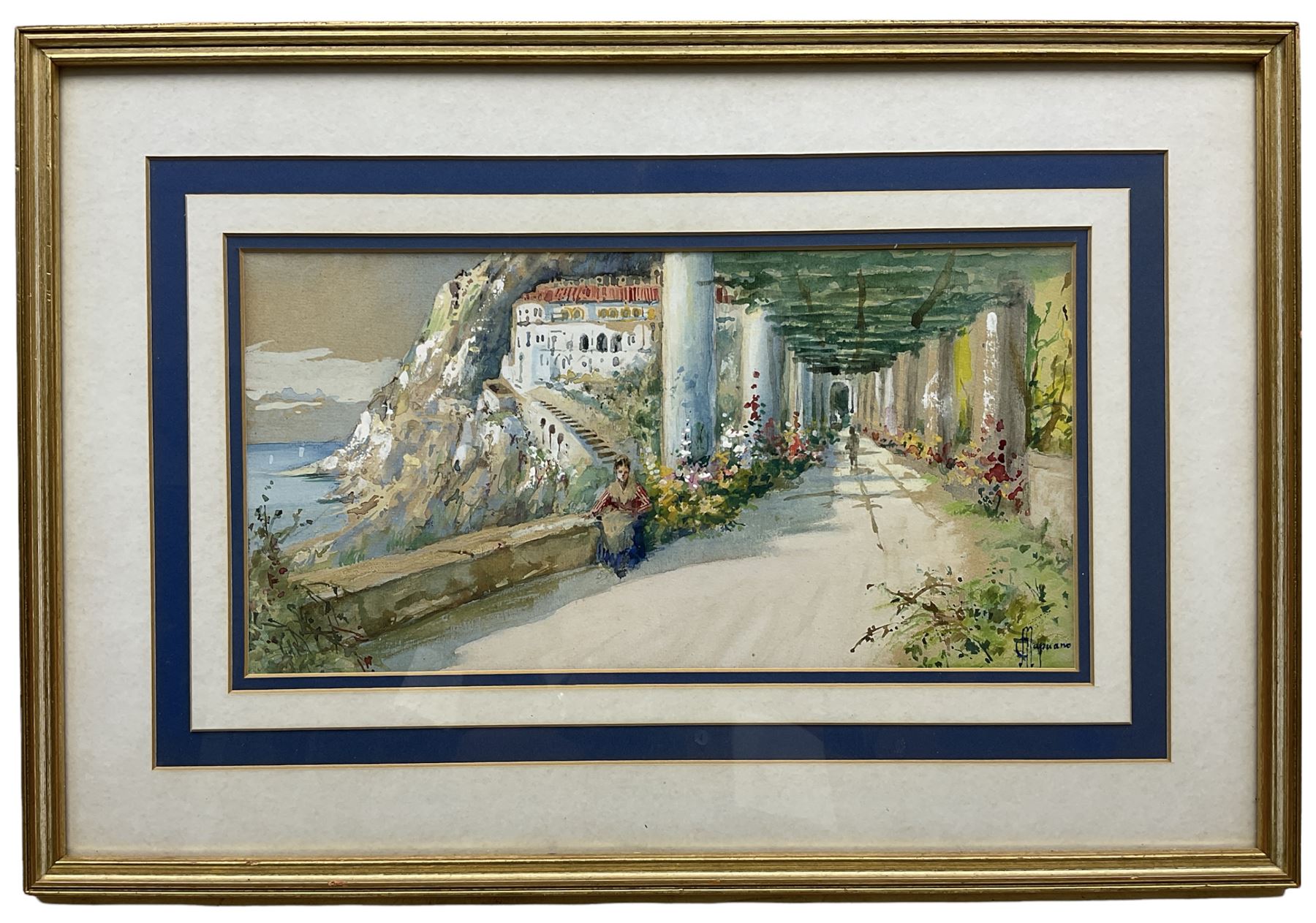 Michele Capuano (Italian 19th/20th century): The Amalfi Coast, watercolour signed 17cm x 33cm