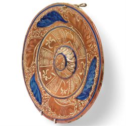 Hispano Moresque 19th century charger, decorated in copper lustre and cobalt blue with feathers and floral motifs, D37cm 