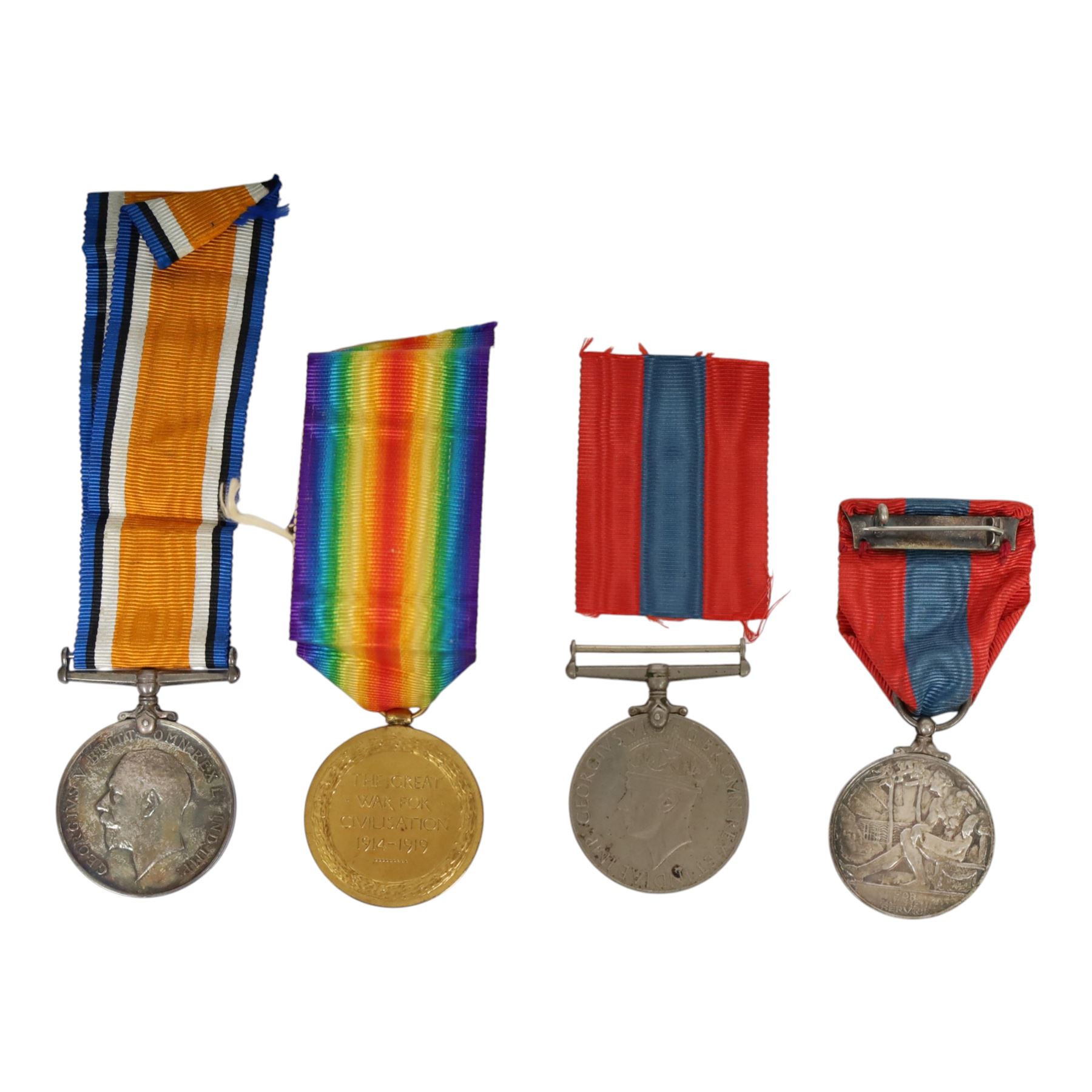 Four medals, comprsing WWI medal pair, George VI medal for Faithful Service in the Special Constabulary and WWII war medal, awarded to 182295 PNR. C. G. Riley R.E