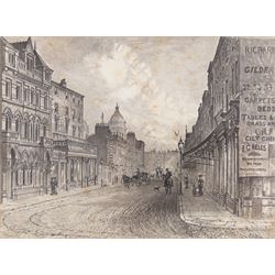 Frederick Schultz Smith (Hull 1860-1925): 'View of Saville Street' and 'View of Osborne Street & Freemans Hall' Hull, two monochrome watercolours and ink signed, titled verso 12cm x 17cm (2)
