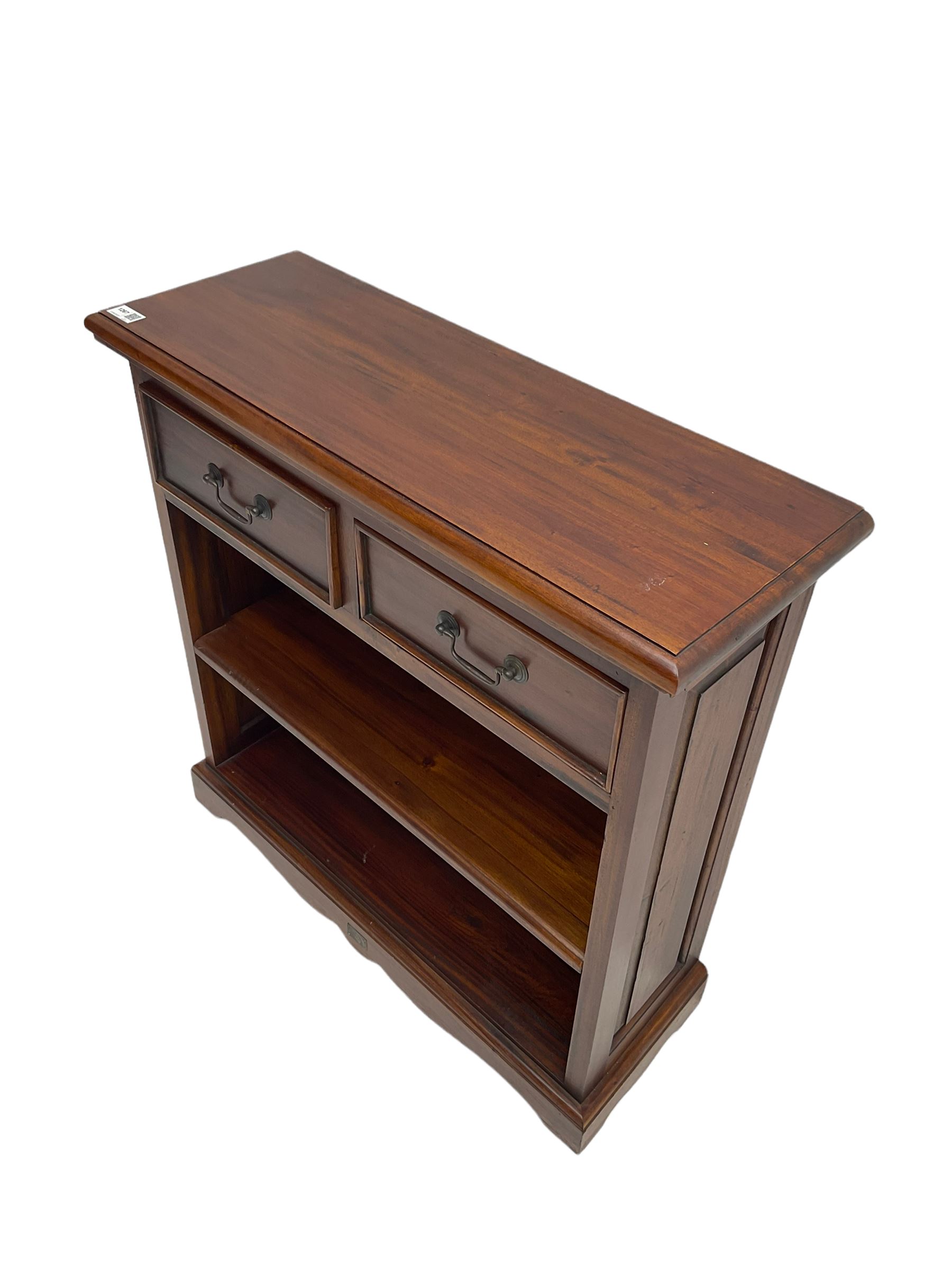 Hardwood open bookcase, fitted with two drawers and open shelves The