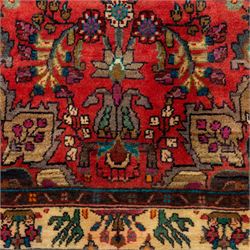 North West Persian Mahal hand-knotted runner, deep red ground, with a vertical arrangement of angular floral and geometric motifs, enclosed by an ivory border  of stylized leaves and rosettes, with guard stripes on indigo ground, cotton fringe ends 