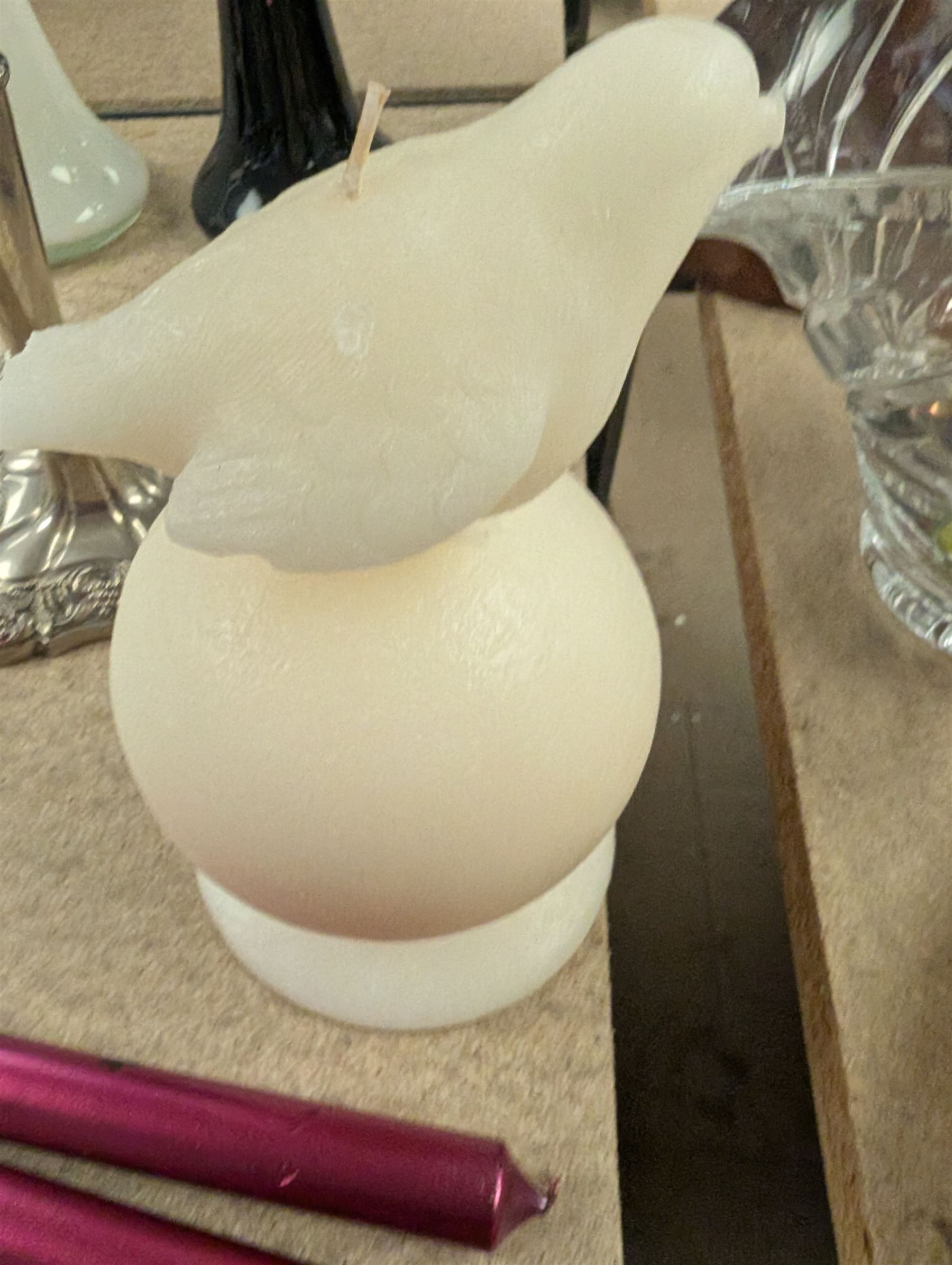 Carved wooden figure of a man holding a pineapple, together with a silver plated candelabrum, cut glass basket, etc, figure H64cm