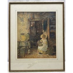 English School (Late 19th Century): Girl in the Pantry, watercolour unsigned 35cm x 29cm 