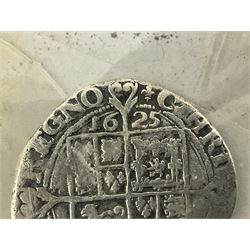 Charles I 1625 hammered silver sixpence, Queen Victoria 1894 crown coin and a cased hallmarked silver medal for the Hull photographic society, engraved '1940' 'Leonard Vokes', all housed in a red Pobjoy Mint coin box