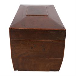 Marquetry inlaid satinwood tea caddy, of rectangular for the hinged cover and front with conch shell motifs, with two compartments, together with a sarcophagus shaped tea caddy