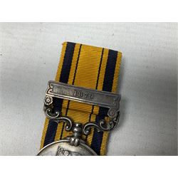Victoria South Africa (Zulu) Medal with clasp for 1879, awarded to 2112 Pte. T. Cook 1st Dgn. Gds. with card stiffened ribbon