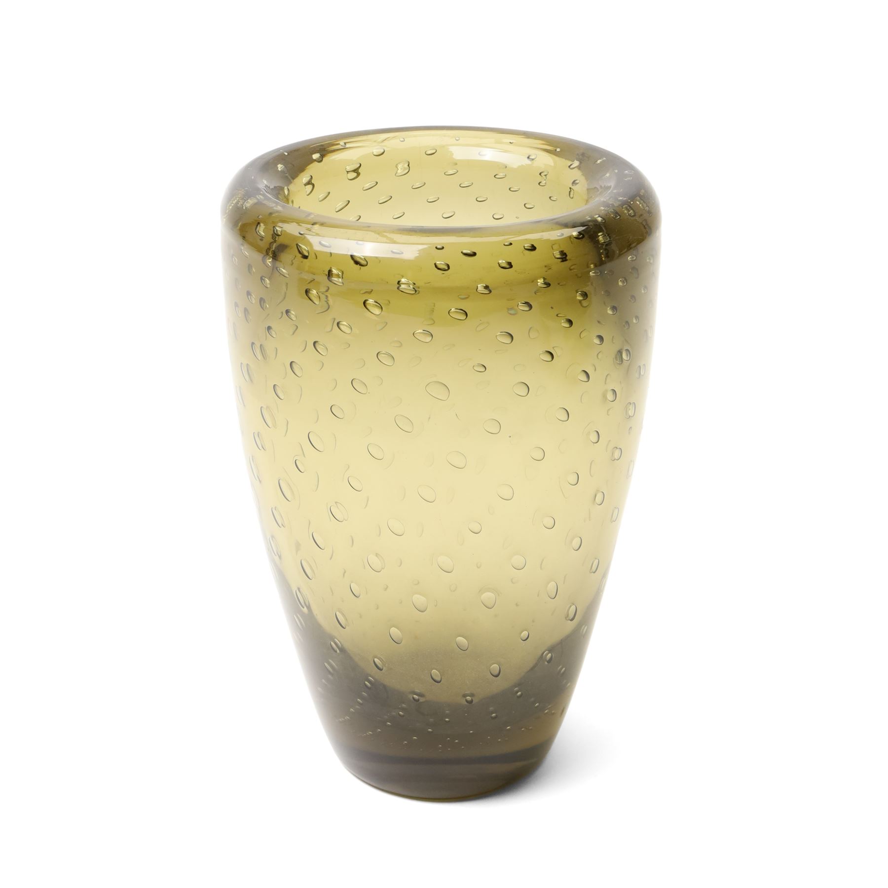 Whitefriars 'Controlled Bubble' vase, in the Twilight colourway, H19.5cm; together with a West German pitcher, H37cm, and Poole pottery twin handled dish, D28cm (3)
