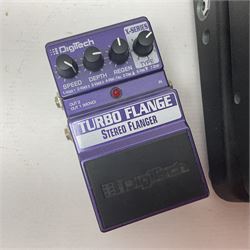 Three guitar pedals, to include Dunlop Crybaby Wah, Model GCB-95, Digitech Turbo Flange stereo flanger and a DOD Overdrive Preamp/250 