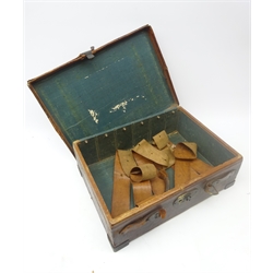  19th century brass bound leather cartridge case, the interior with six leather cartridge straps, L46cm   
