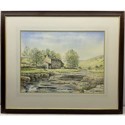 Alan Stuttle (British 1939-): Rural River Landscape, two watercolours signed max 53cm x 72cm; 'Wilton - Middlemass', watercolour signed with monogram and titled 33cm x 43cm (3)