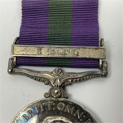 George V General Service Medal with Iraq clasp awarded to 59553 Pte. S. Appleton E. York. R.; with ribbon