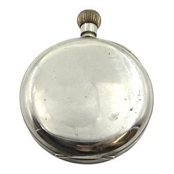 Swiss Argentan Goliath 8 Day nickel cased pocket watch Goliath, movement stamped brevet 33236, in silver mounted case with stand hallmarked