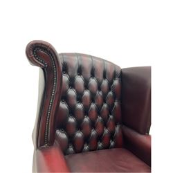 Thomas Lloyd - Georgian style wing back armchair, upholstered in buttoned leather